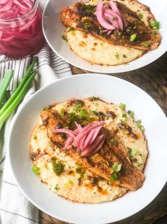 Pan-Seared Cajun-Spiced Catfish with Creamy Grits