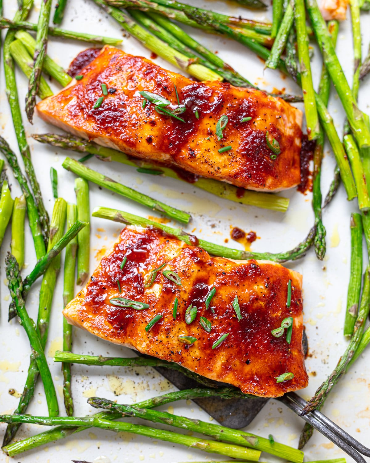 Sheet Pan Spicy Honey-Glazed Salmon with Asparagus