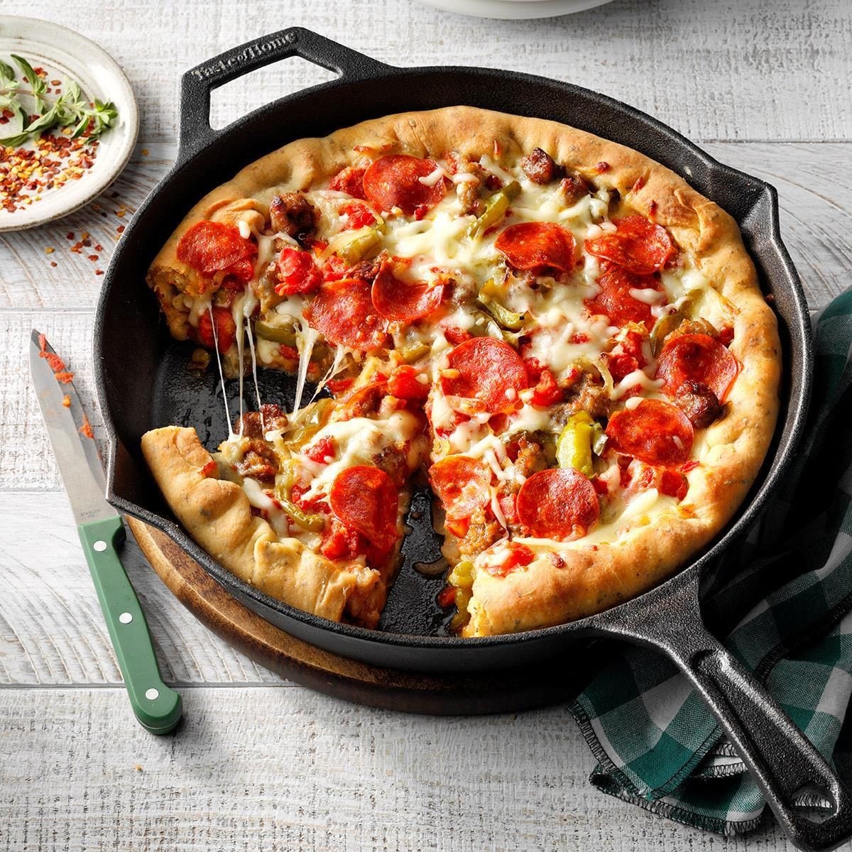 Chicago-Style Deep Dish Pizza with Sausage and Peppers