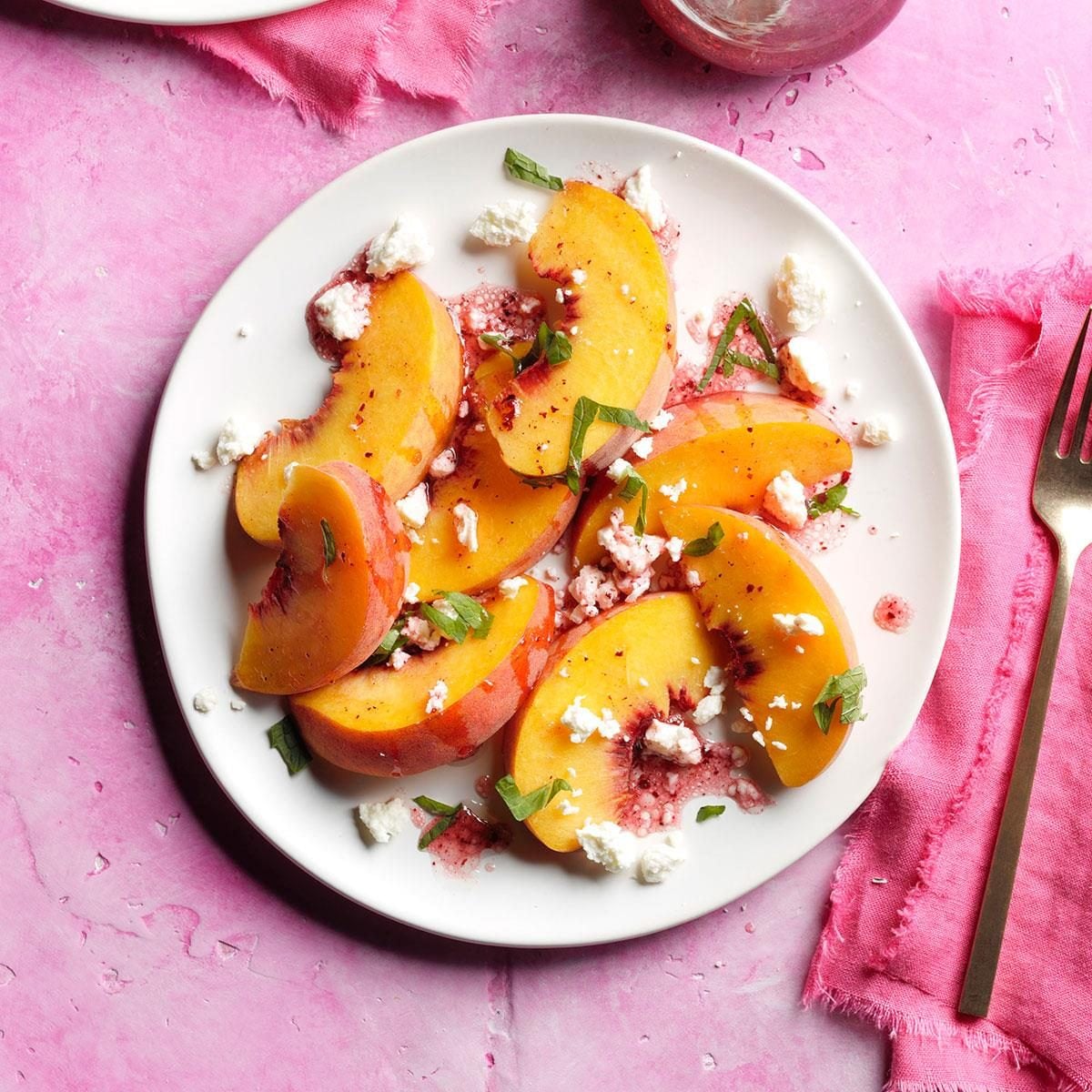 Baked Palisade Peach and Goat Cheese Salad with Honey Vinaigrette