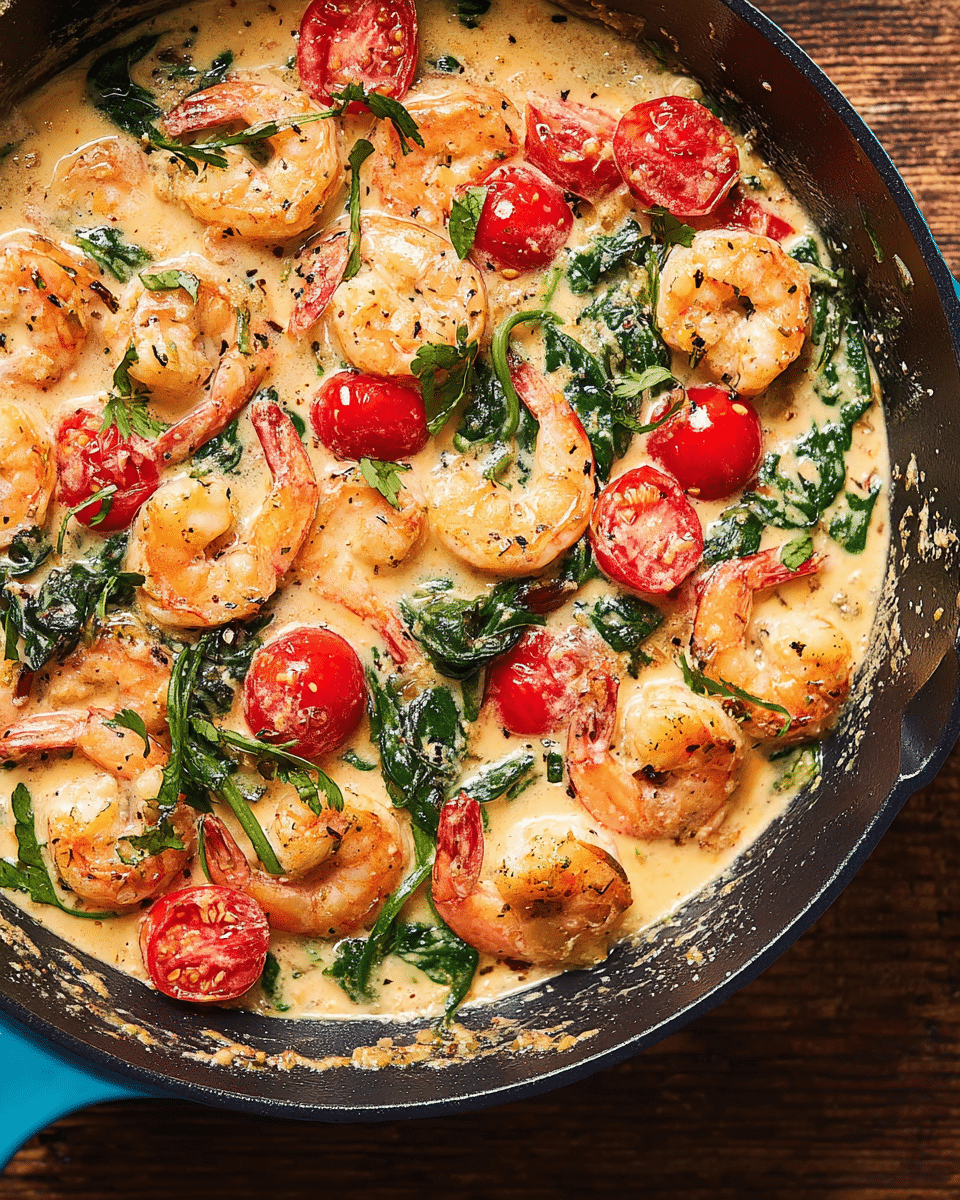 Sautéed Tuscan Garlic Shrimp with Spinach and Tomato