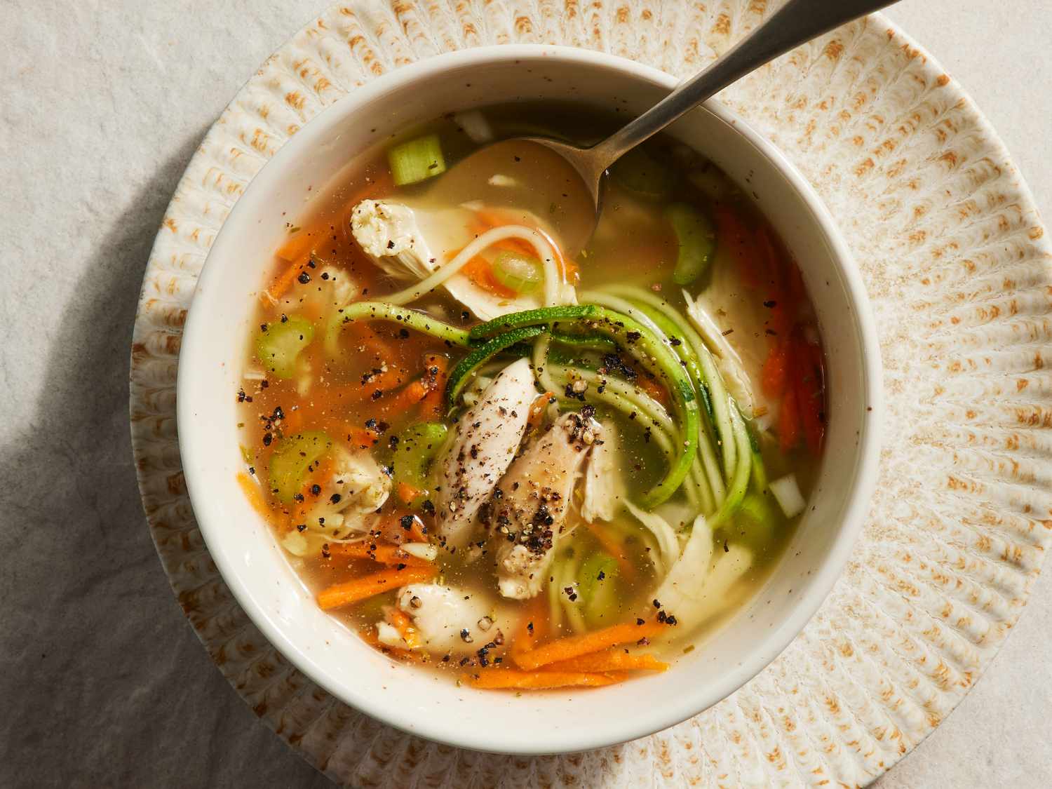 Turkey Zoodle Soup with Garlic and Thyme