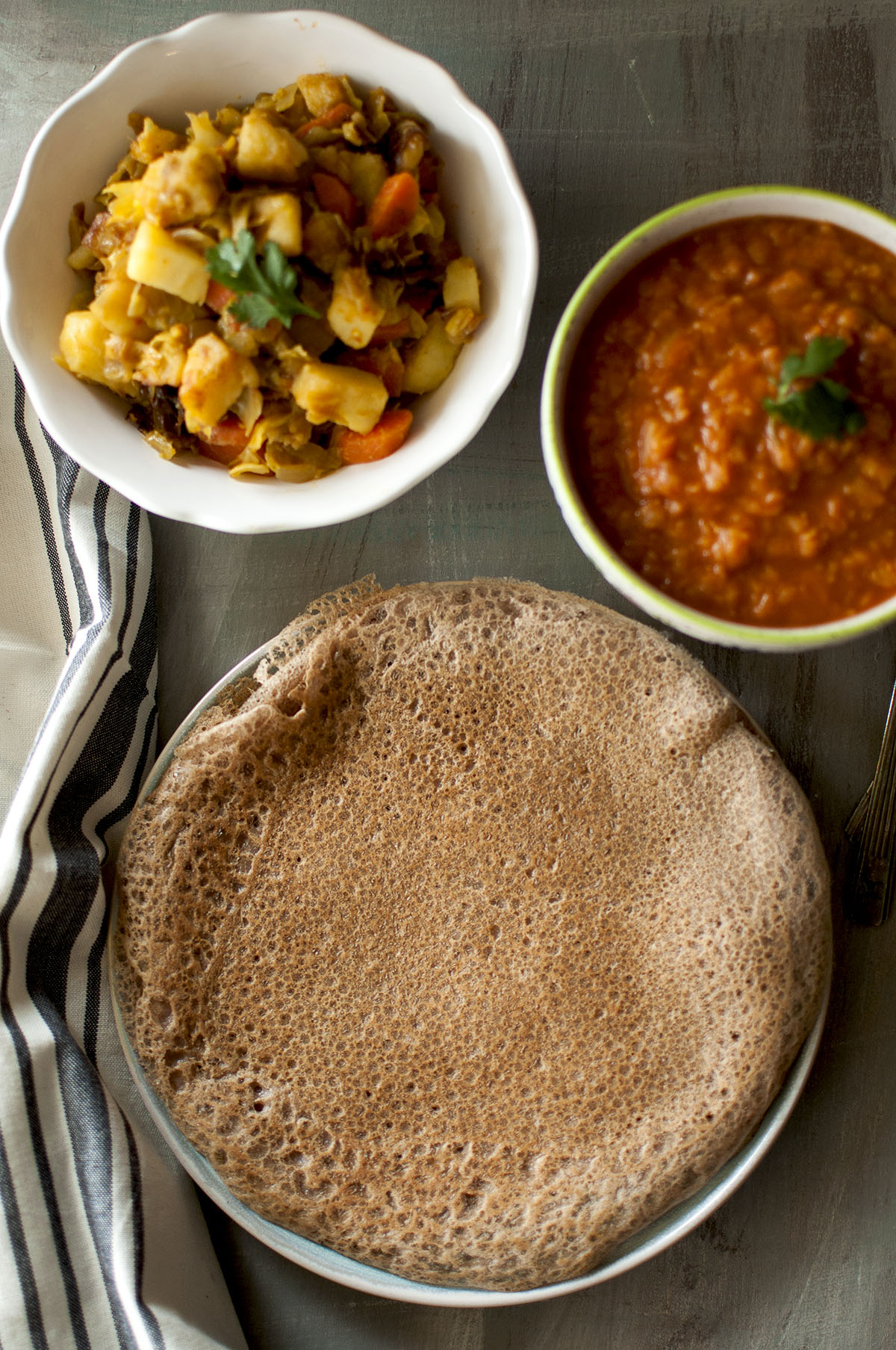 Quick Injera-Style Flatbread with Teff and Wheat Flour