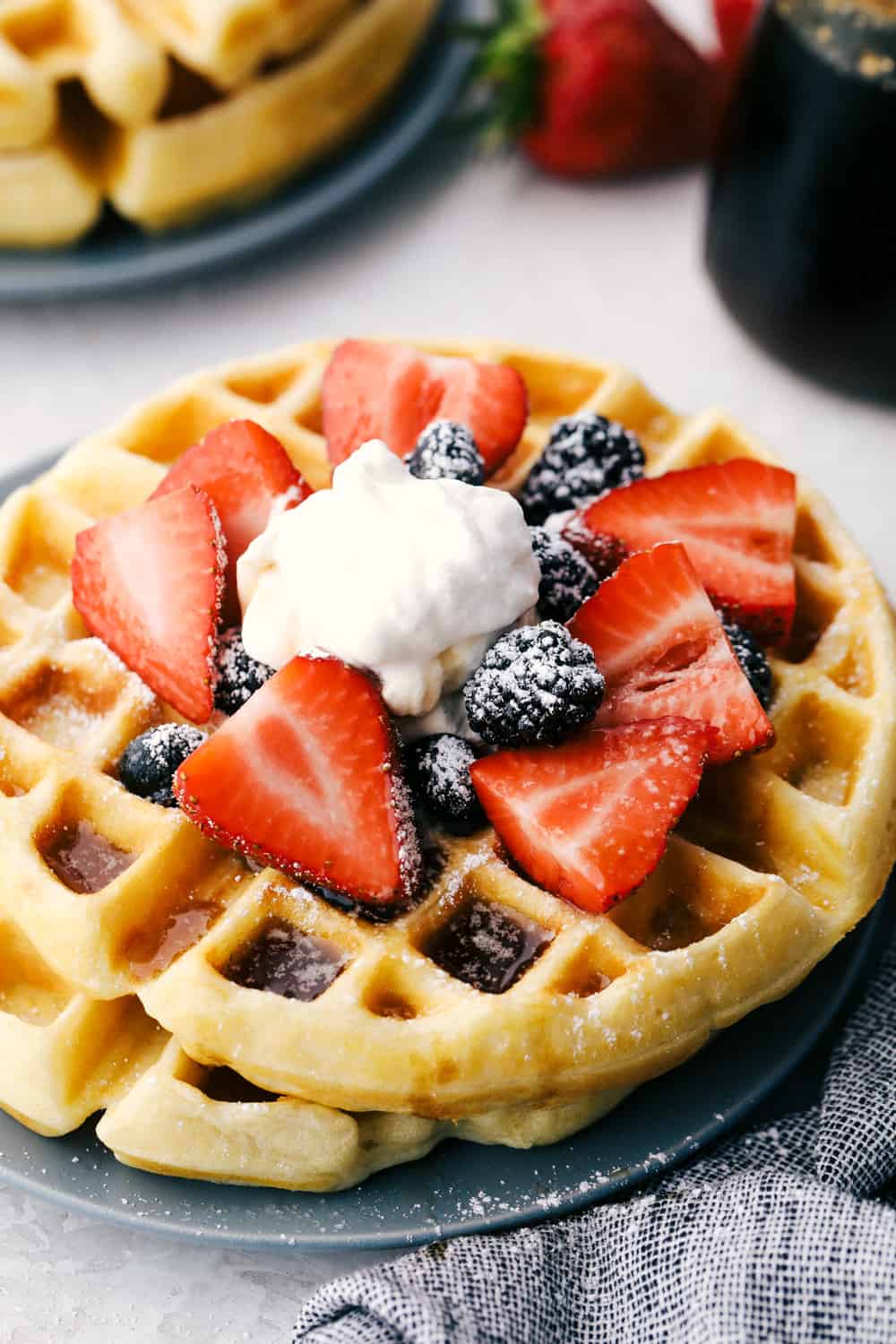 Brussels-Style Waffle with Strawberries and Whipped Cream