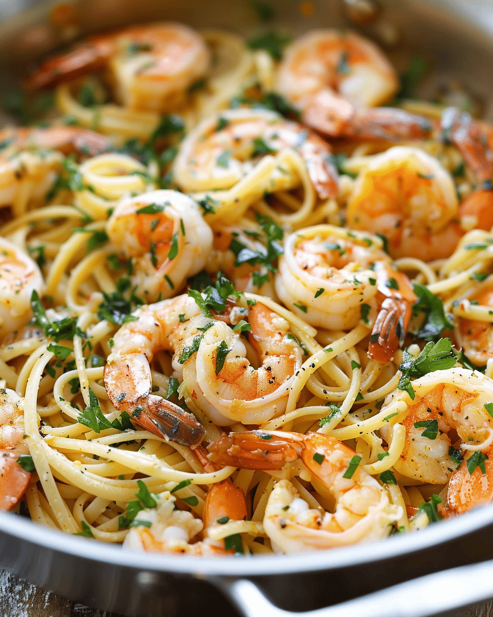 One-Pan Shrimp Pasta with Garlic Cream Sauce