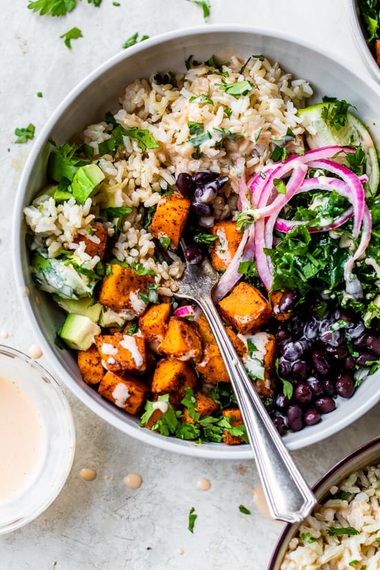 Miso-Glazed Maple Sweet Potato & Black Bean Bowls