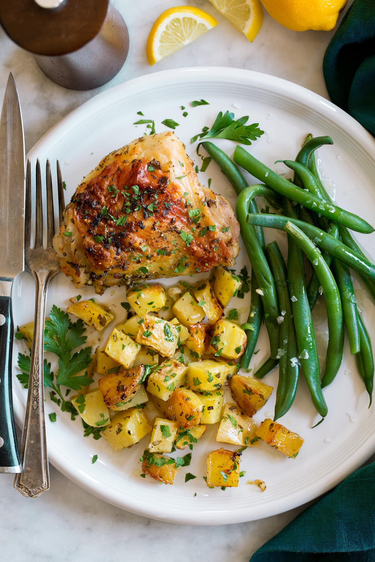Grilled Citrus-Marinated Chicken with Roasted Garlic Potatoes