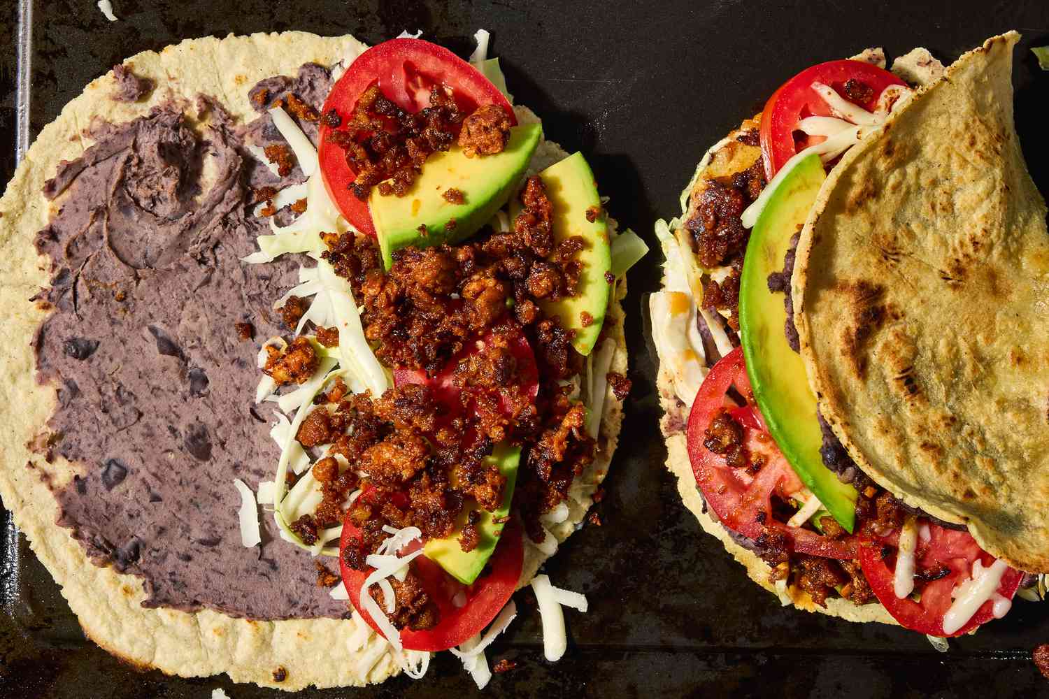 Grilled Tlayudas with Oaxaca Cheese and Refried Black Beans