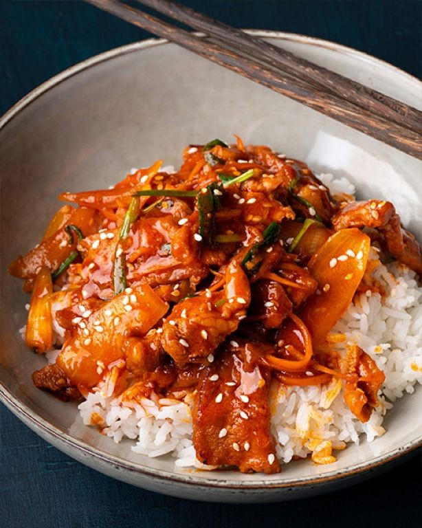 Spicy Korean Stir-Fried Pork Belly with Gochujang and Sesame