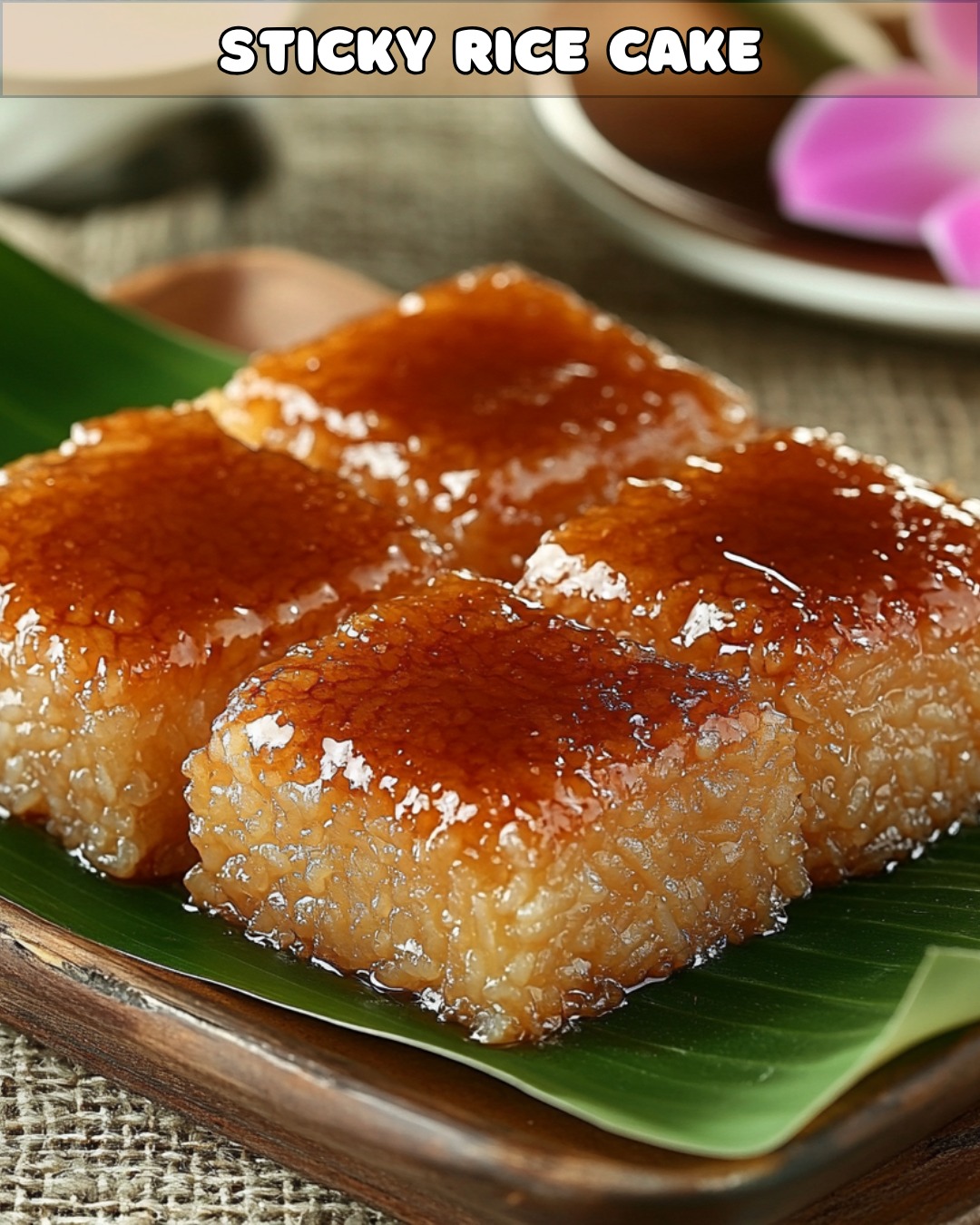 Sweetened Sticky Rice Cake with Coconut and Latik Topping