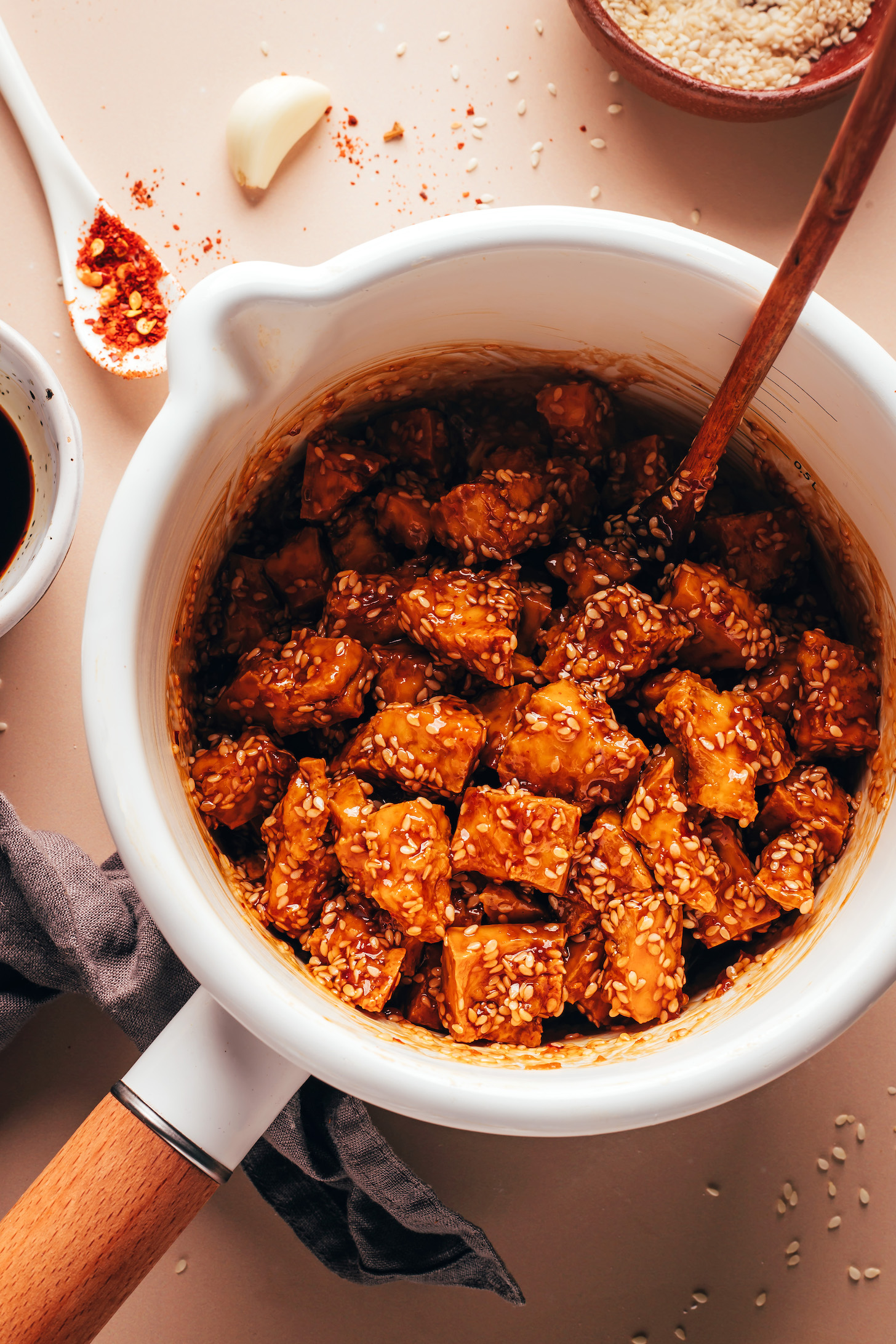 Pan-Fried Tofu with Sesame Ginger Sauce