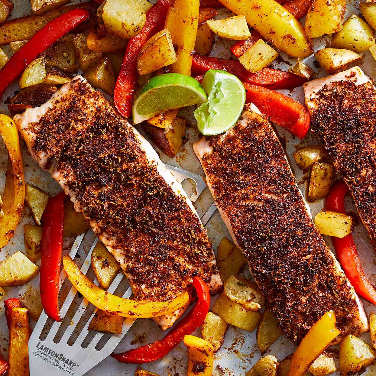 Sheet Pan Cajun-Spiced Salmon with Roasted Bell Peppers