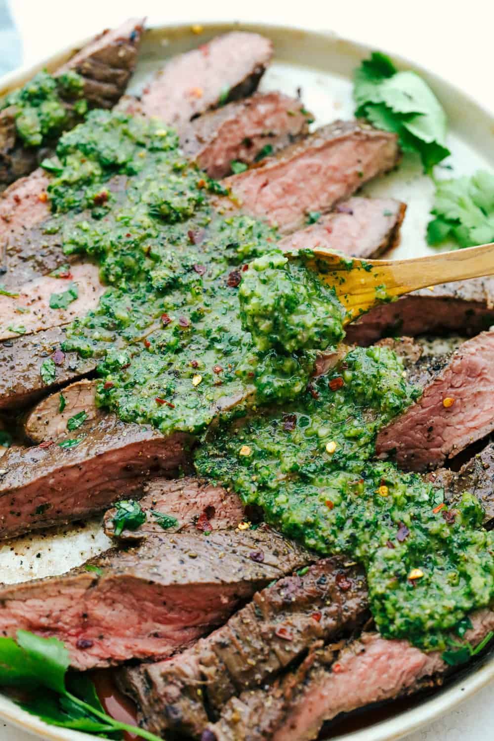 Grilled Chimichurri Flank Steak with Roasted Sweet Potato Wedges