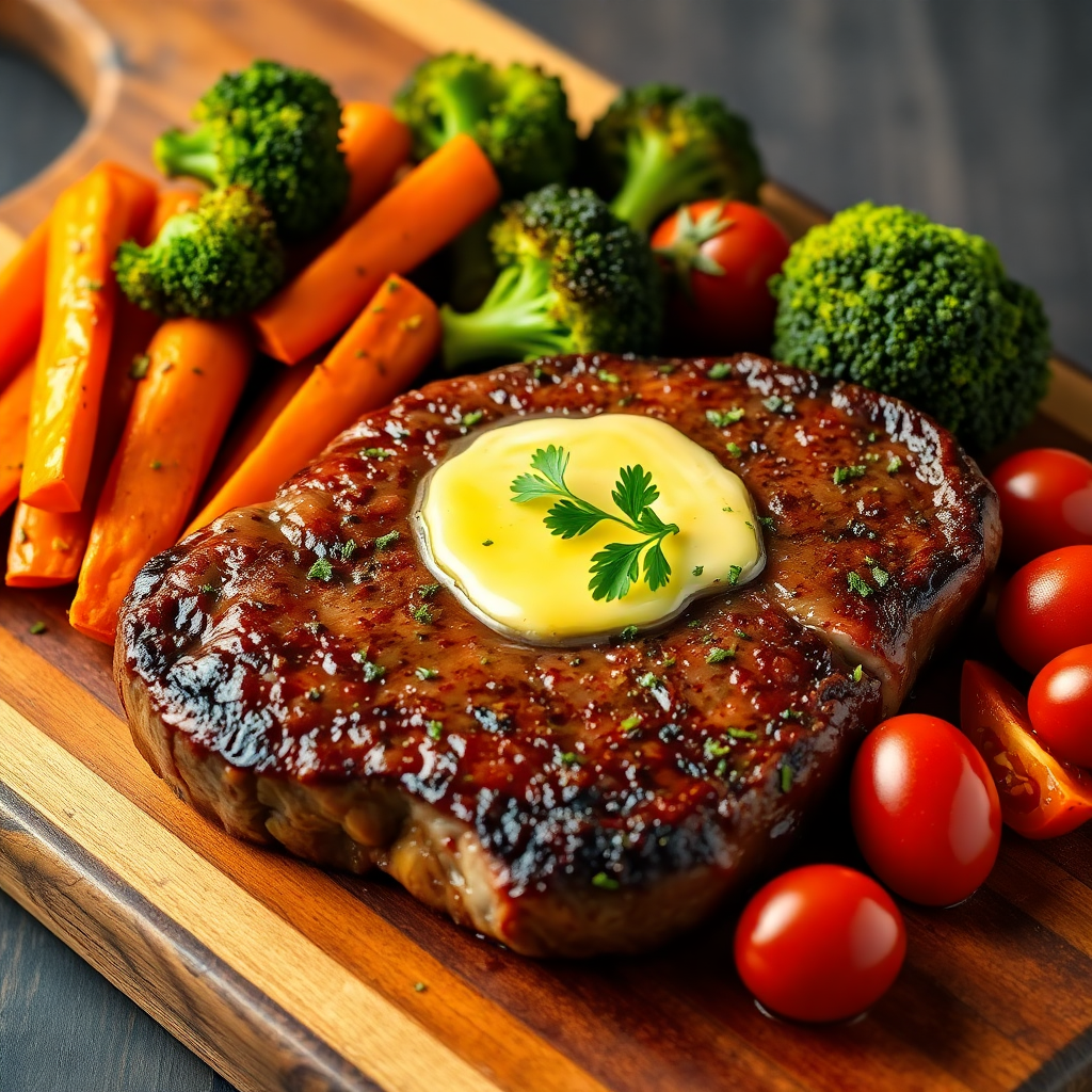 Butter Herb Steak with Roasted Mixed Vegetables