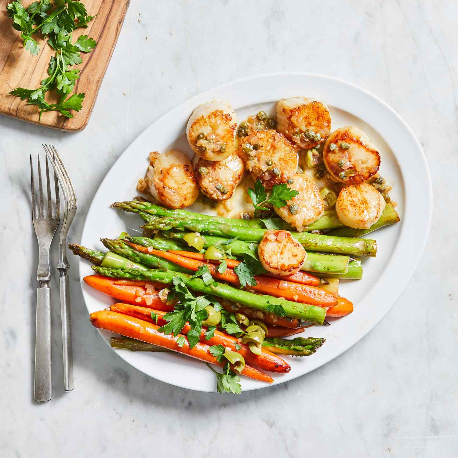 Citrus-Dusted Scallops with Spring Vegetable Sauté
