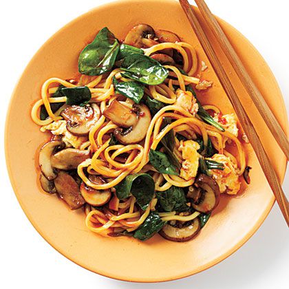 Handmade Egg Noodles Stir-Fried with Smoked Bacon and Chilli