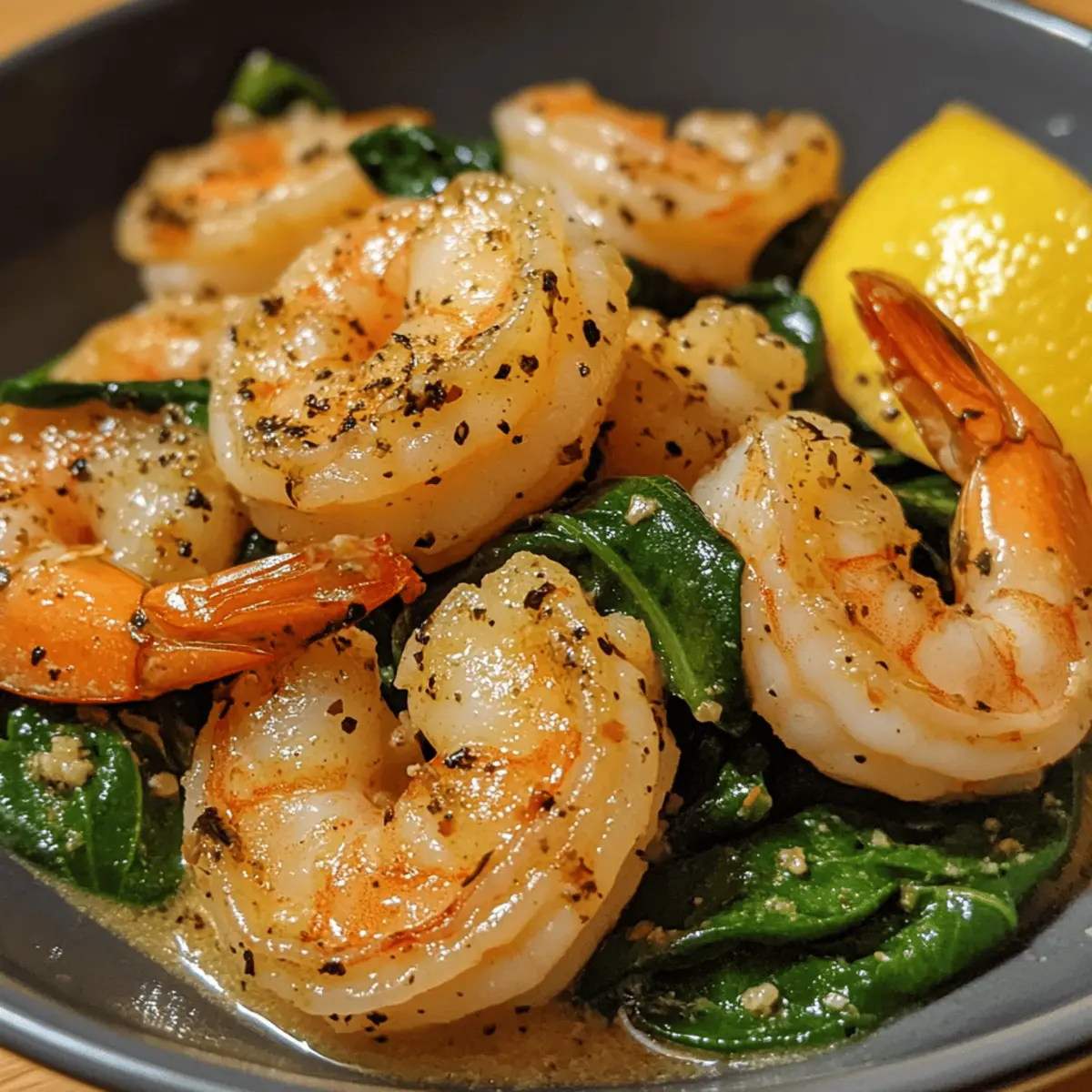 Sautéed Shrimp with Garlic and Spinach in Lemon-Herb Sauce