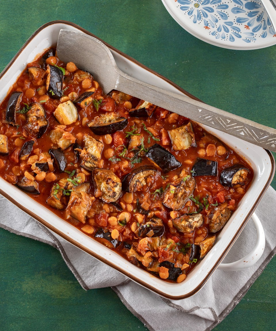 Ventilated Foam Eggplant and Chickpea Mediterranean Bake
