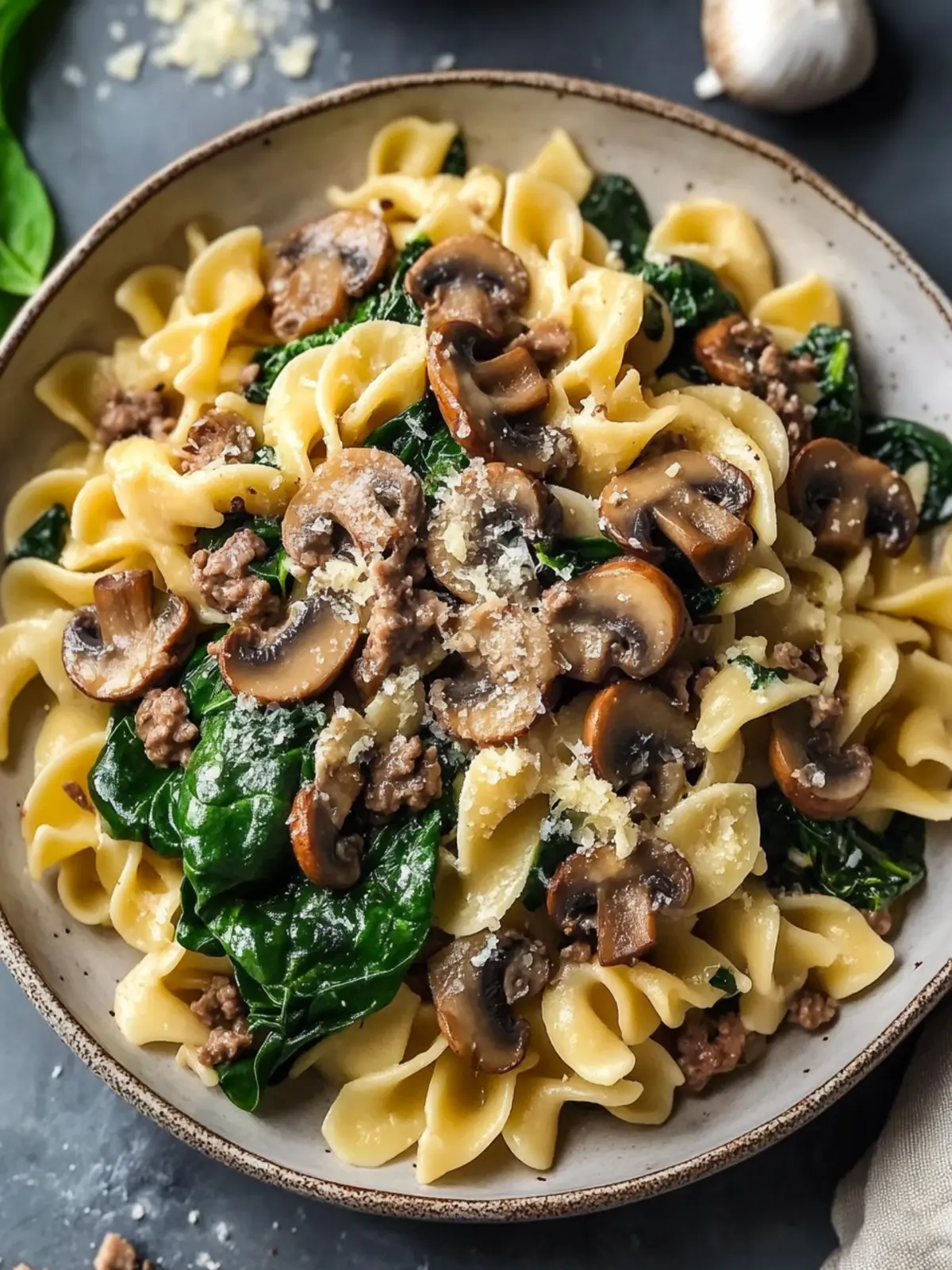 One-Pot Cheesy Spinach and Mushroom Pasta