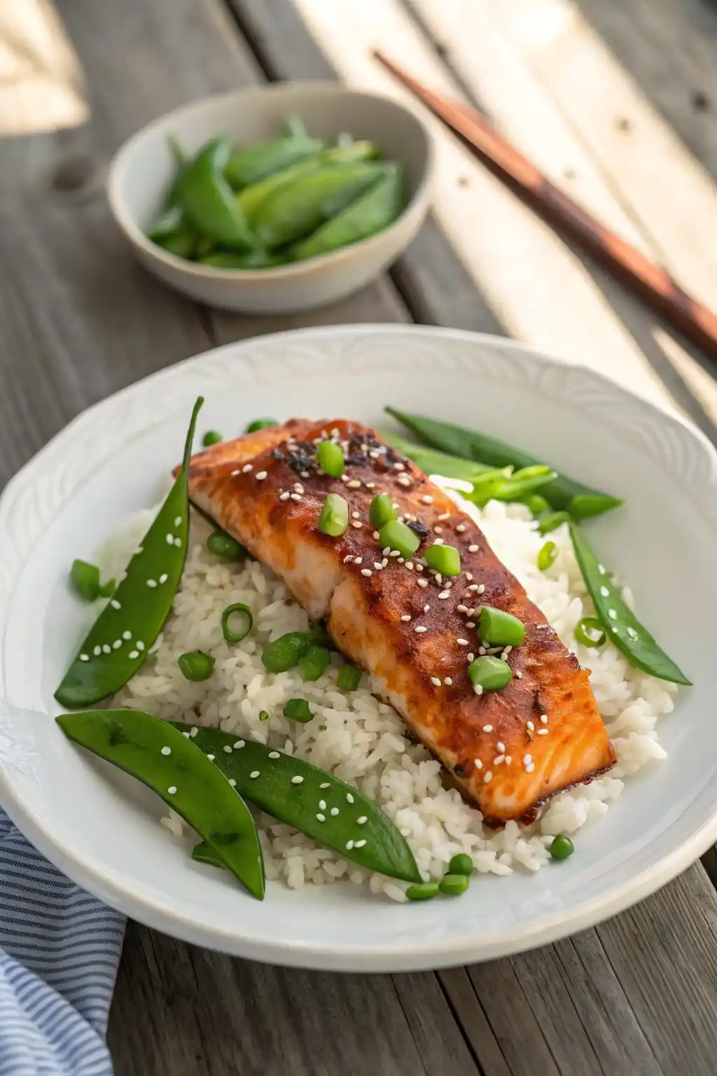 Pan-Fried Miso-Glazed Salmon with Sesame Snow Peas