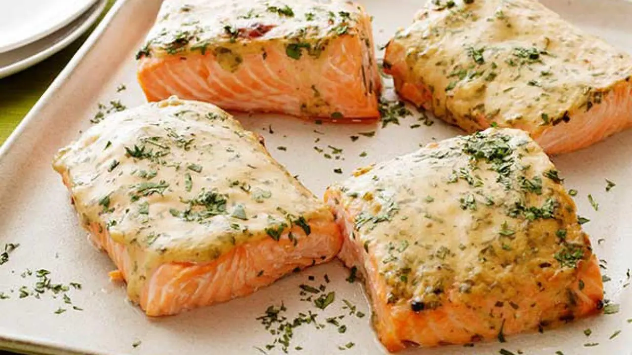 Pan-Seared Salmon with Maple-Mustard Glaze and Roasted Asparagus