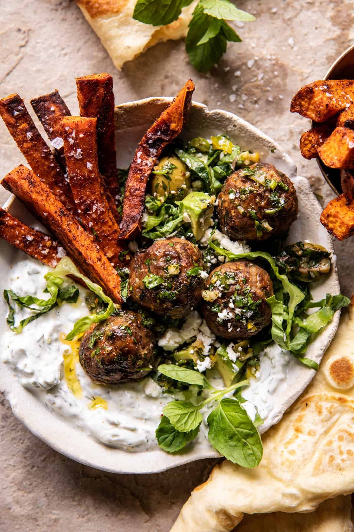 Baked Greek-Style Lamb Meatballs with Tzatziki