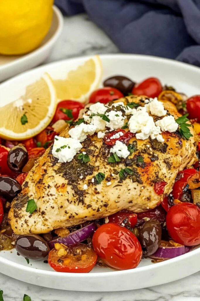 Oven-Baked Lemon-Oregano Chicken with Feta and Kalamata Olives