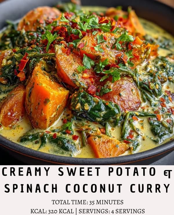 One-Pot Coconut Curry with Sweet Potatoes and Spinach