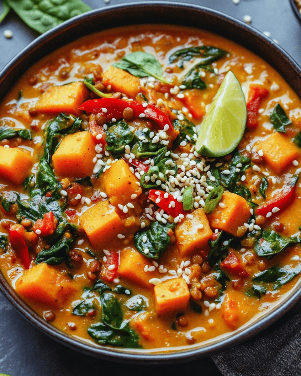 One-Pot Coconut Curry with Sweet Potatoes and Spinach