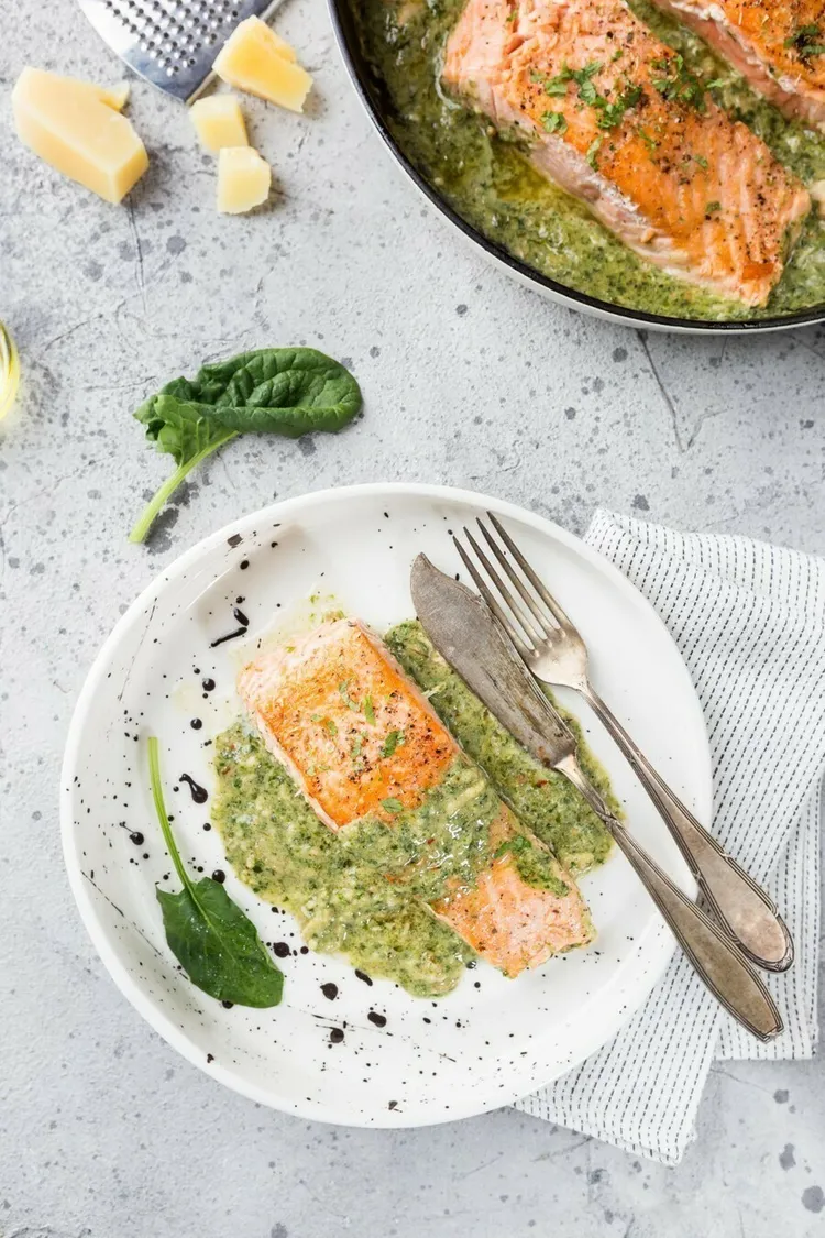 Pan-Seared Salmon with Avocado Pesto