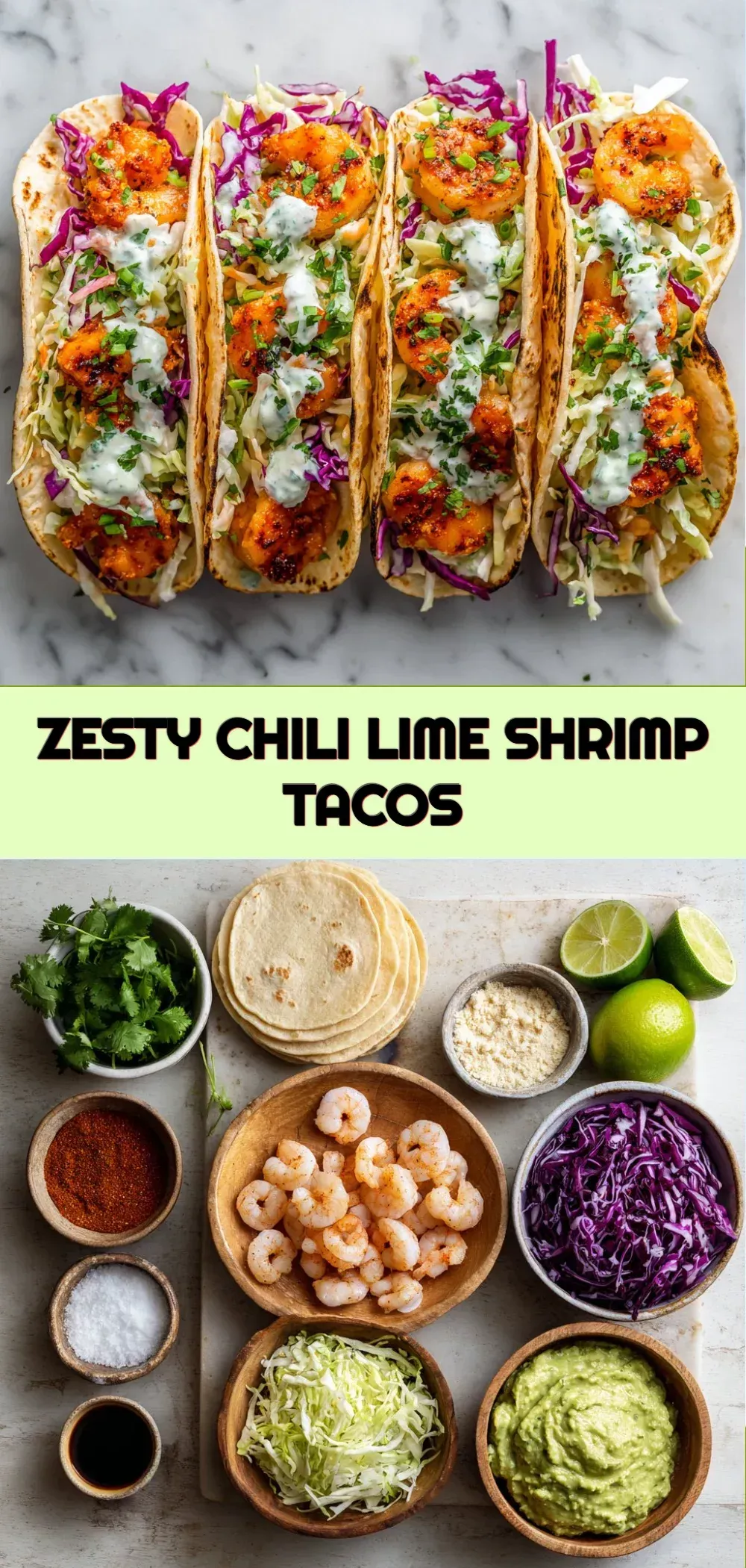 Sautéed Shrimp Tacos with Spicy Cabbage Slaw and Cilantro Lime Crema