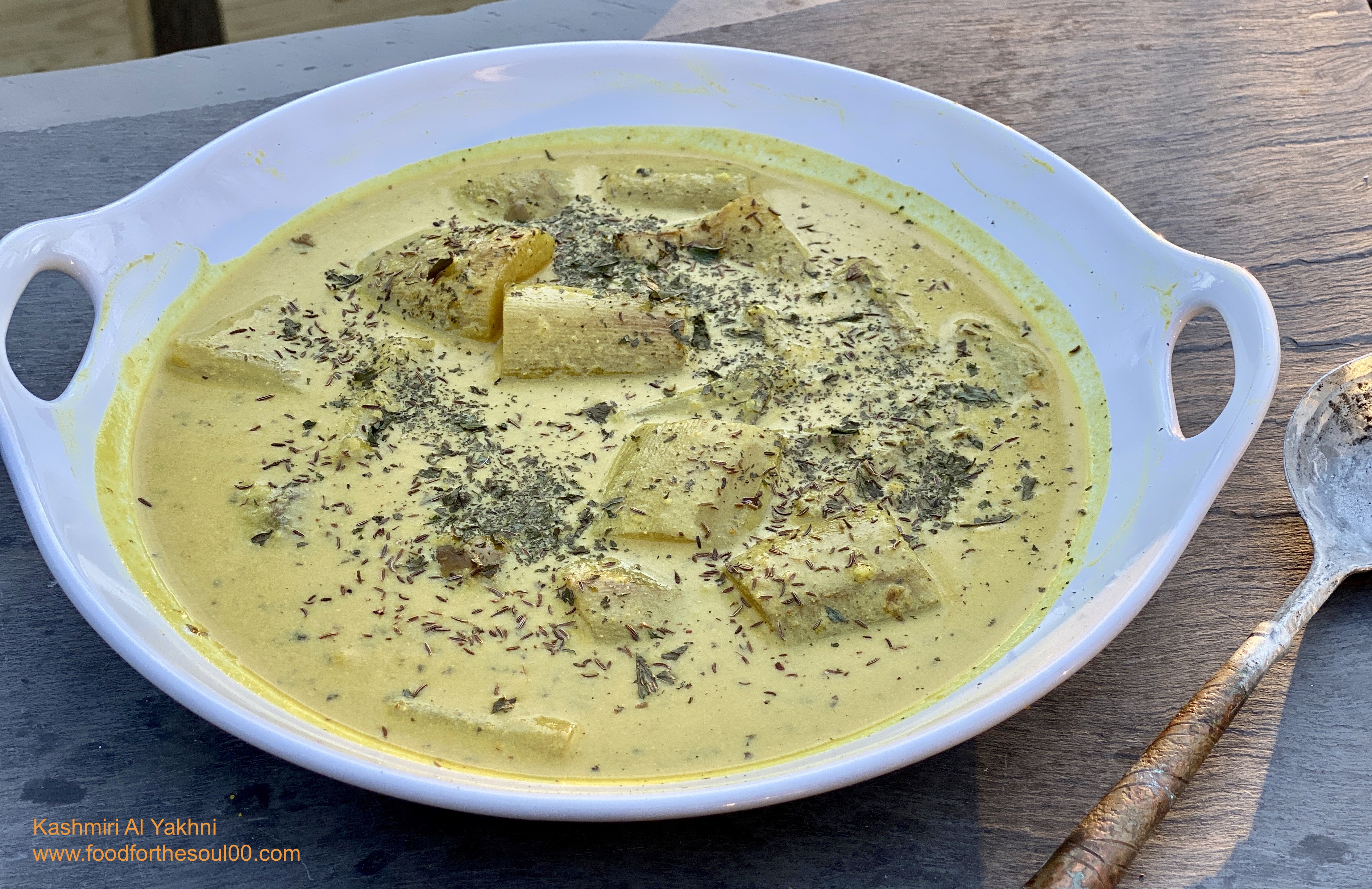 Kashmiri-style Spiced Vegetable Yakhni with Yogurt and Fresh Herbs