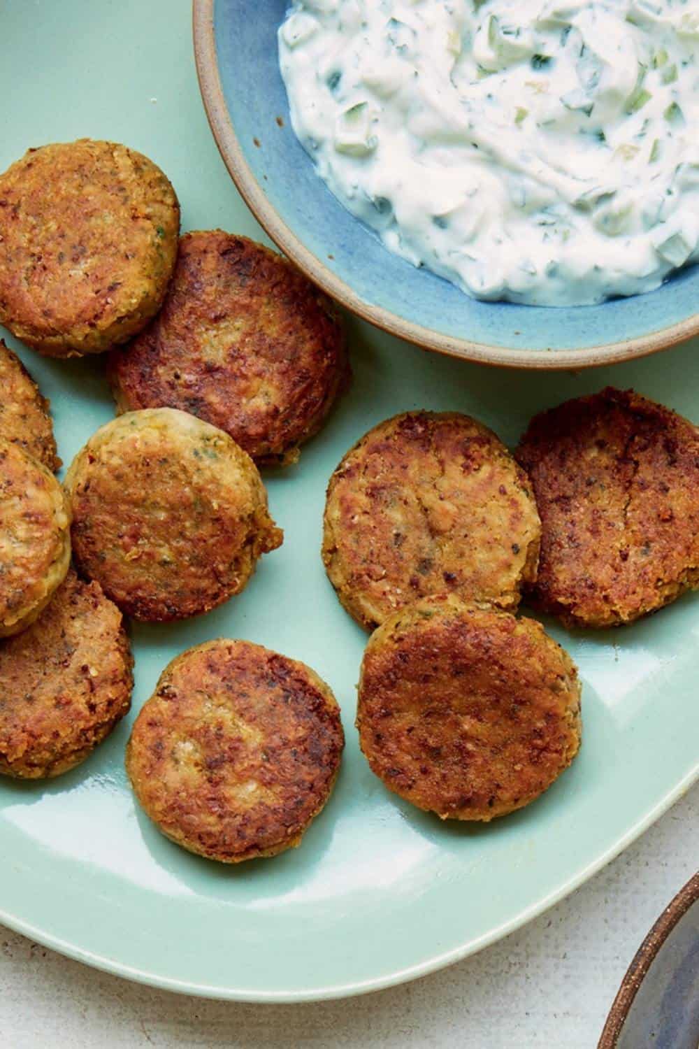 Pan-Fried Falafel Patties with Tahini Yogurt Sauce
