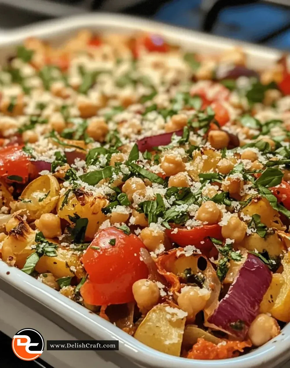 Layered Chickpea and Roasted Vegetable Mediterranean Bake