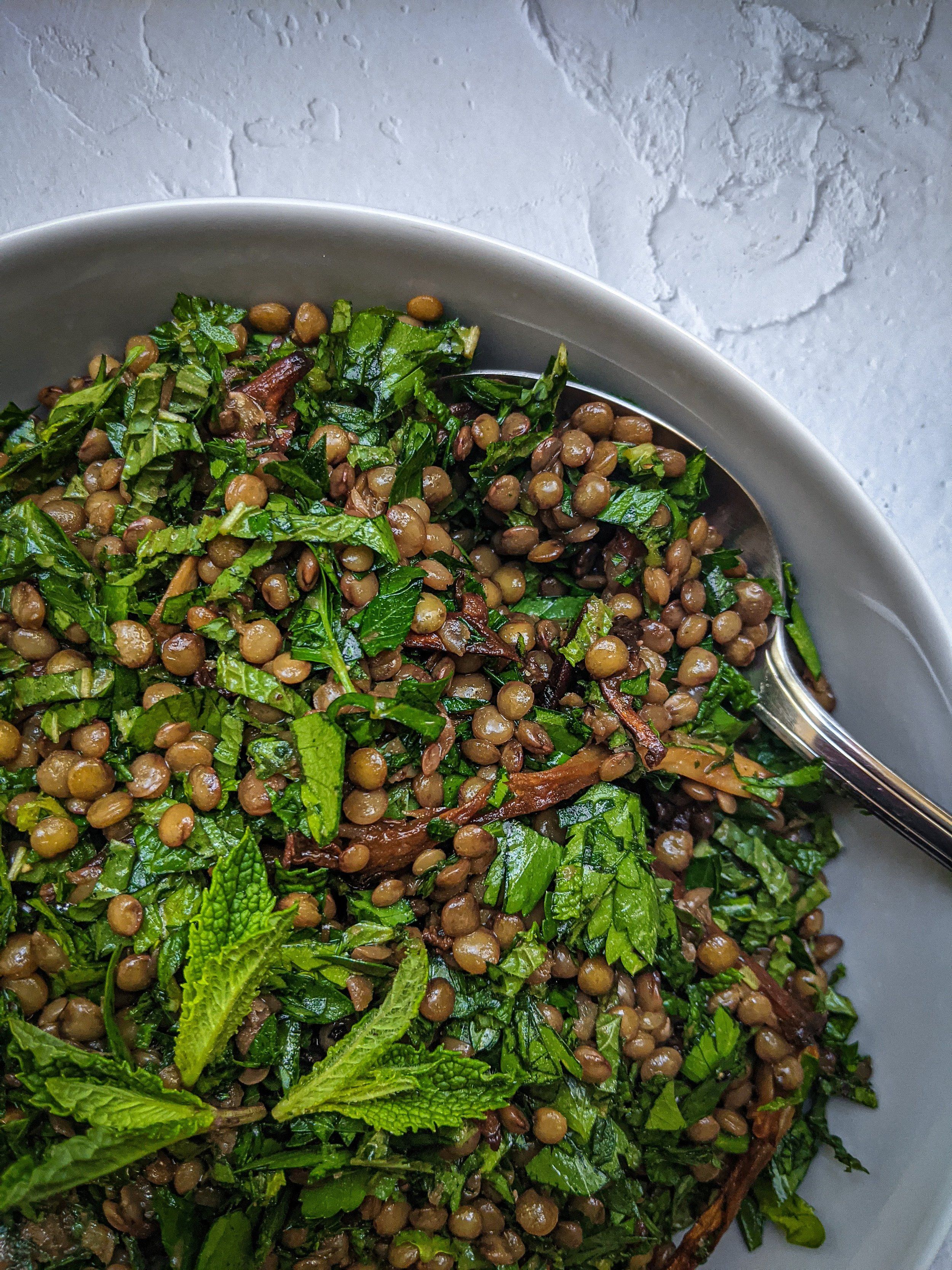 Warm Lentil and Sumac Salad with Pomegranate Molasses Dressing
