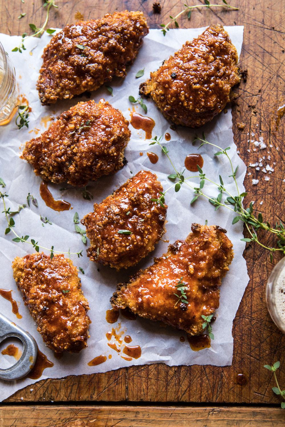 Oven-Baked Buttermilk Fried Chicken with Spiced Honey Drizzle
