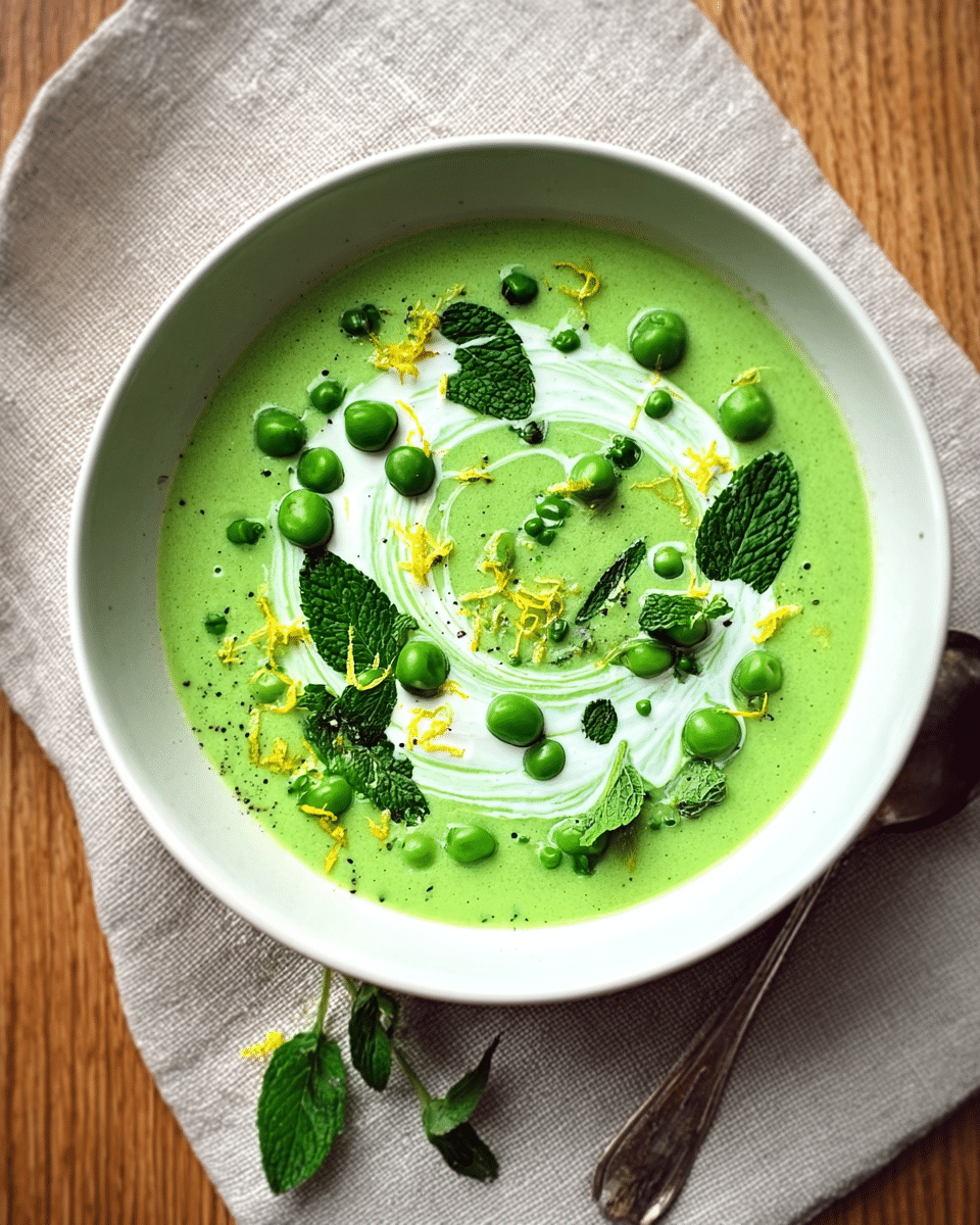 Iced Mint Pea Soup with Yogurt Swirl
