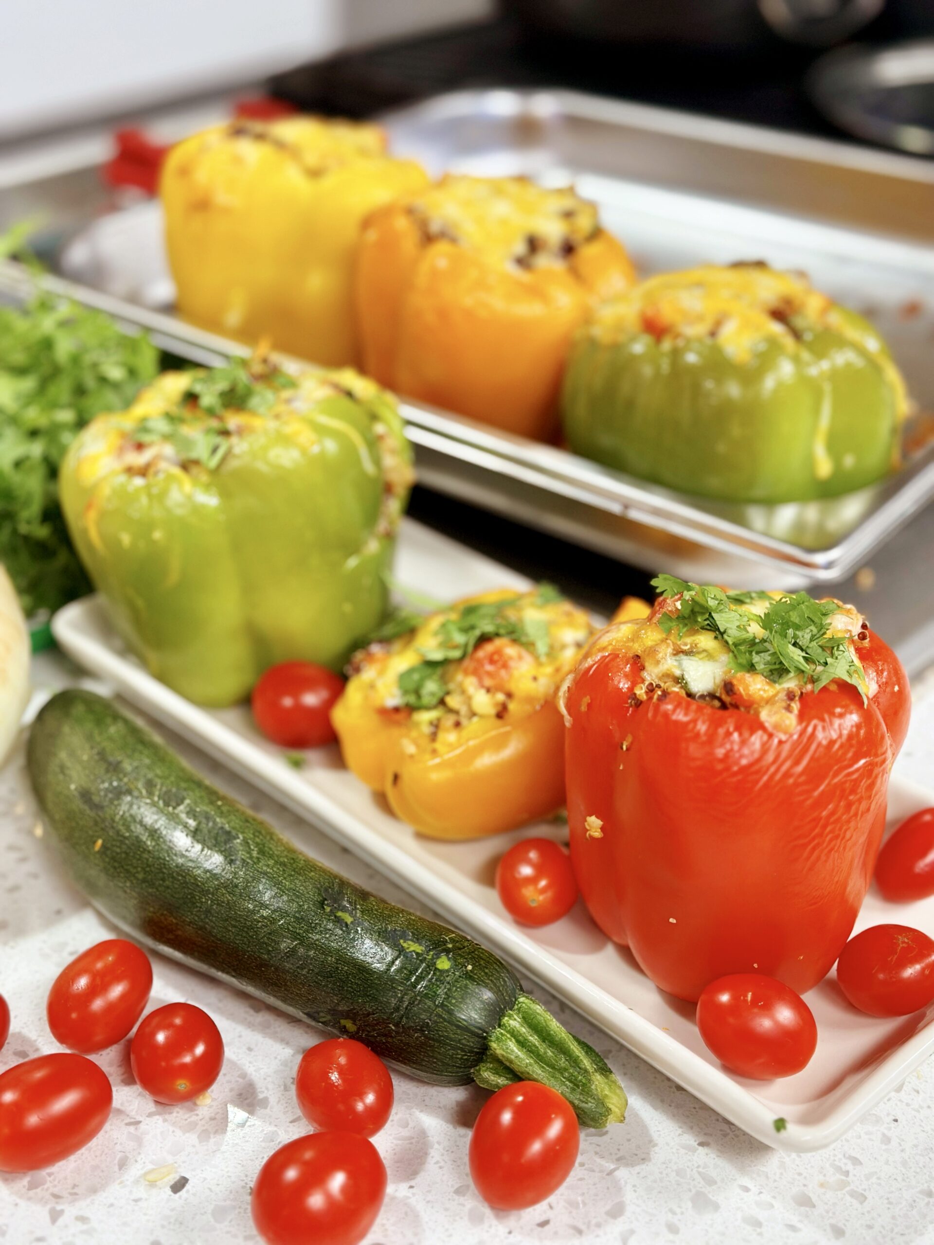 Rainbow Veggie Stuffed Bell Peppers