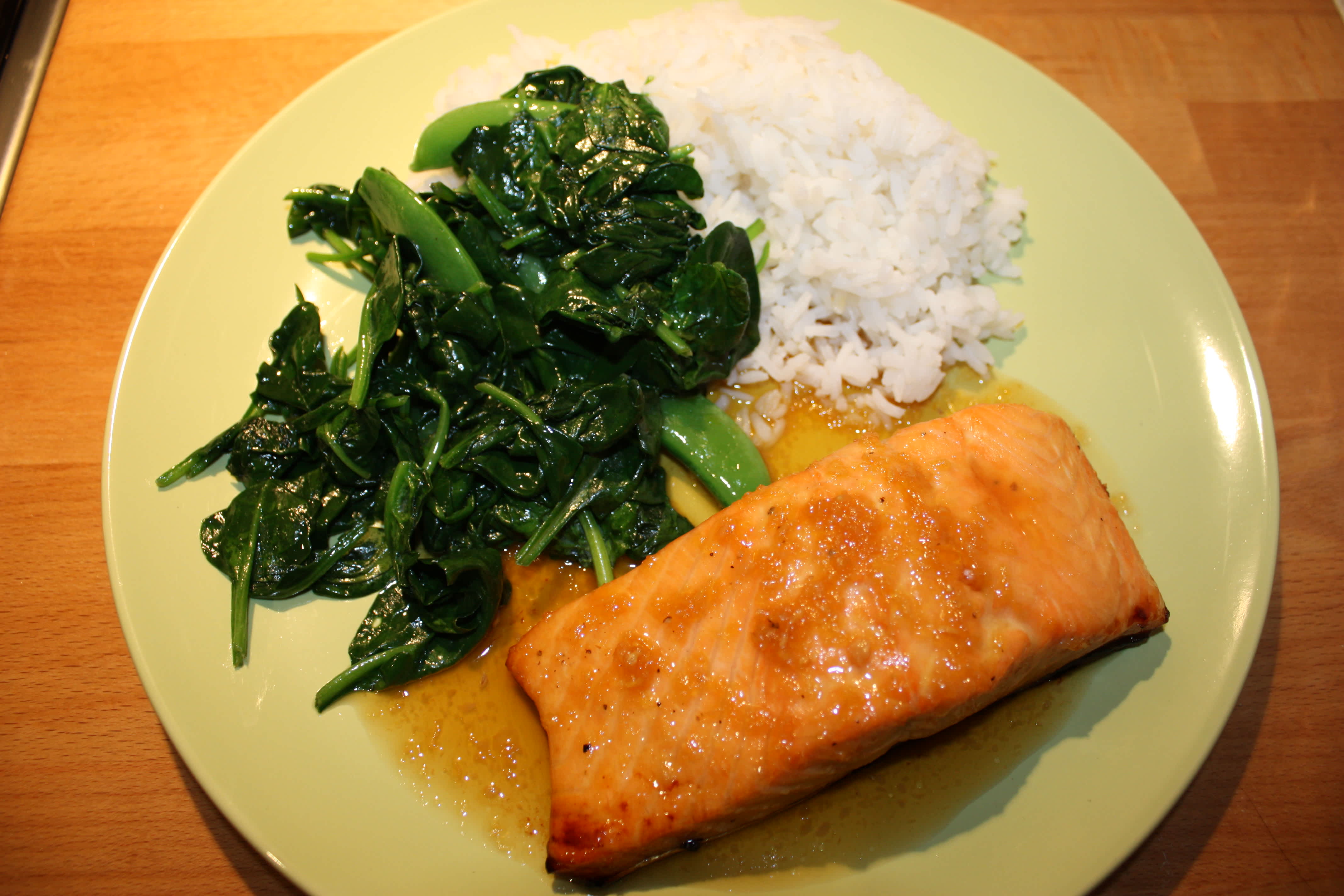 Pan-Seared Salmon with Maple-Dijon Glaze and Wilted Spinach