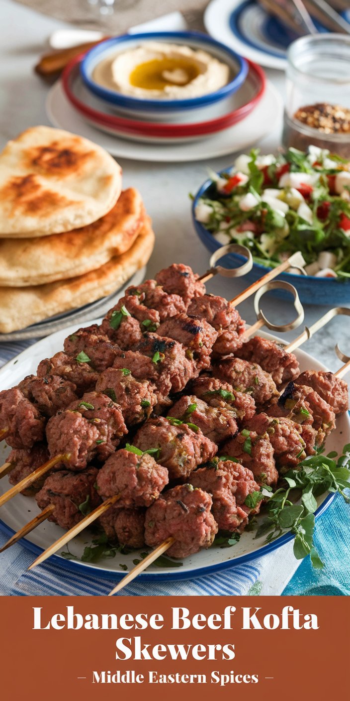 Lebanese Spiced Beef Kofta Skewers with Sumac Onions