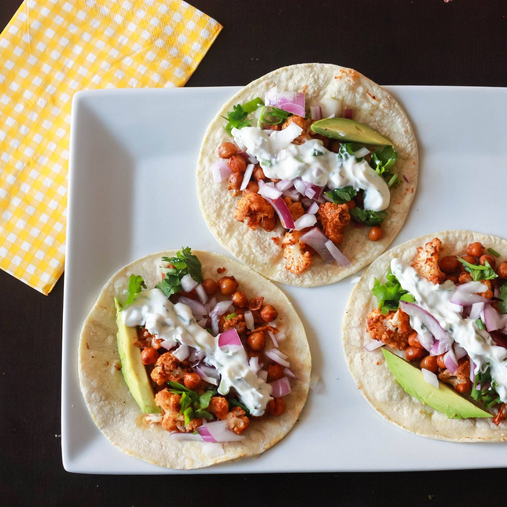 Crunchy Baked Chickpea and Veggie Tacos with Lime Crema
