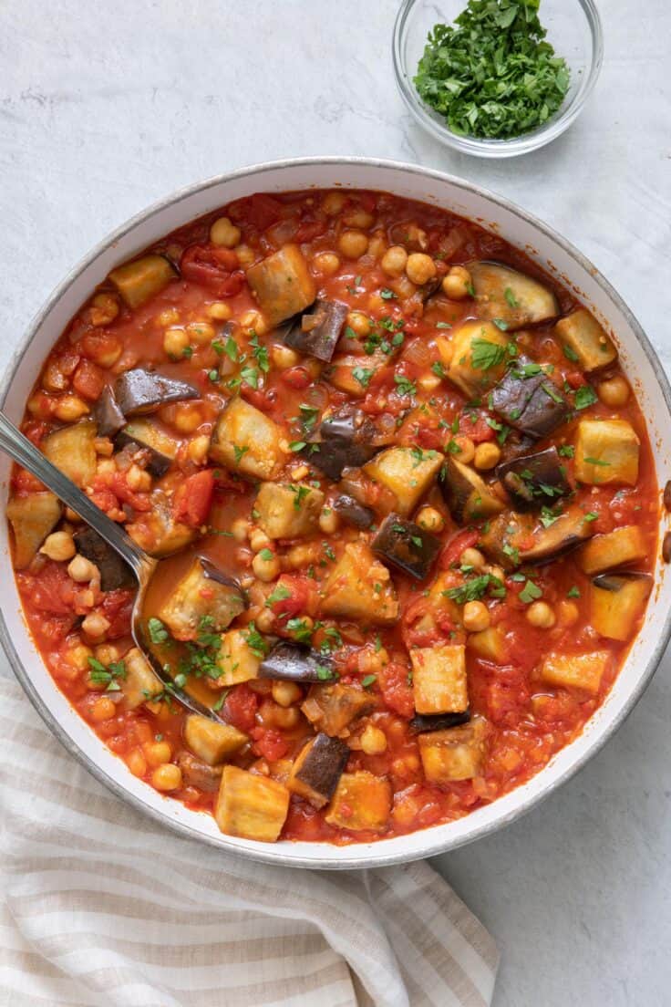 Layered Eggplant and Chickpea Stew with Harissa