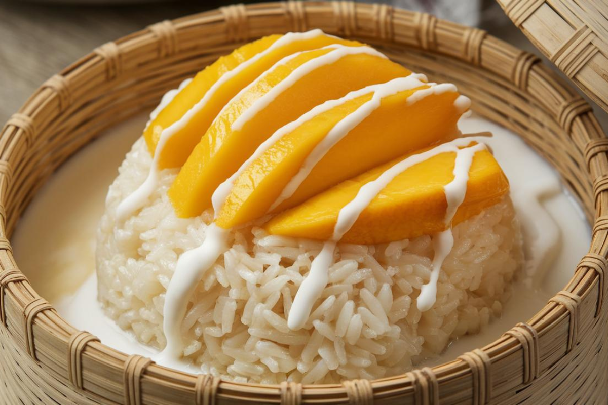 Pandan-Flavored Sticky Rice with Mango