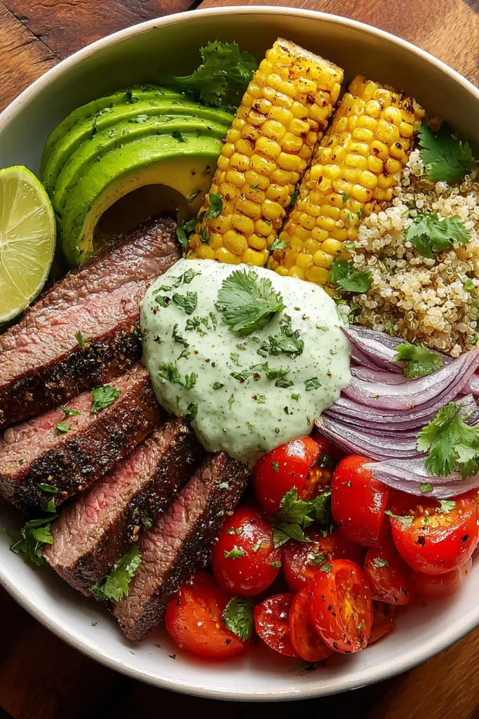 Las Calaveras Seared Steak with Charred Corn and Avocado Salad
