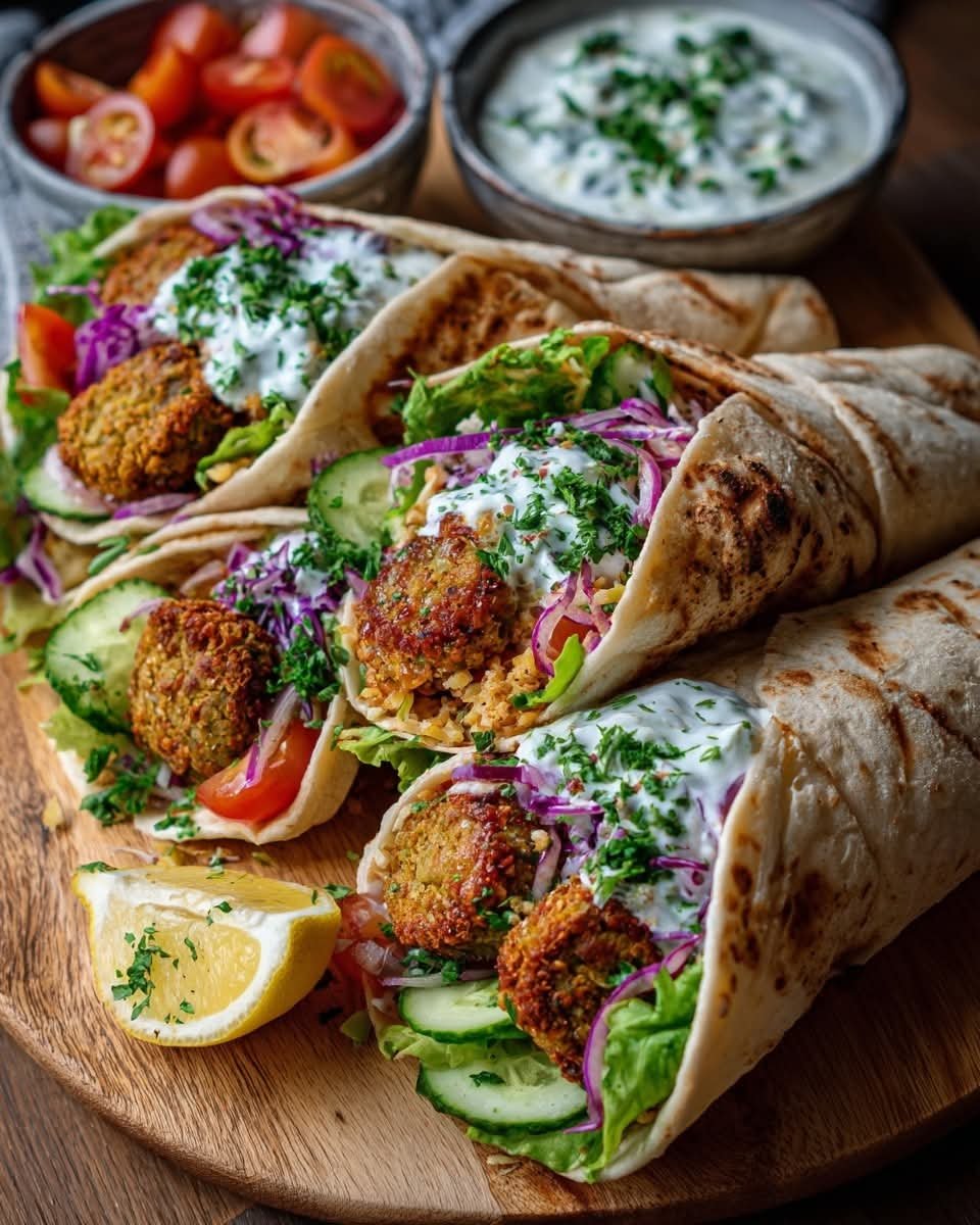 Lemon-Tahini Falafel Wrap with Garlic Yogurt Sauce
