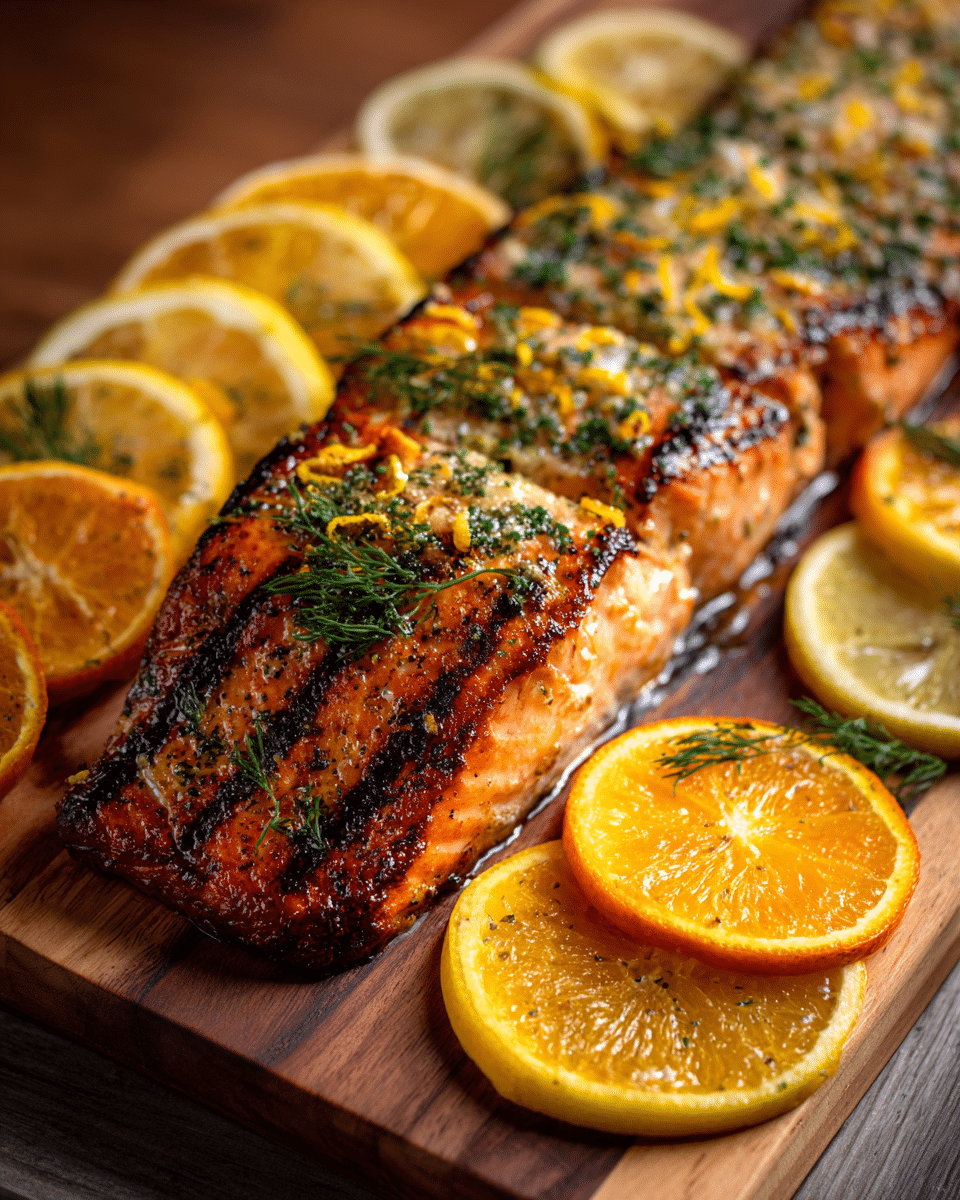 Charcoal-Grilled Citrus-Herb Salmon Fillets