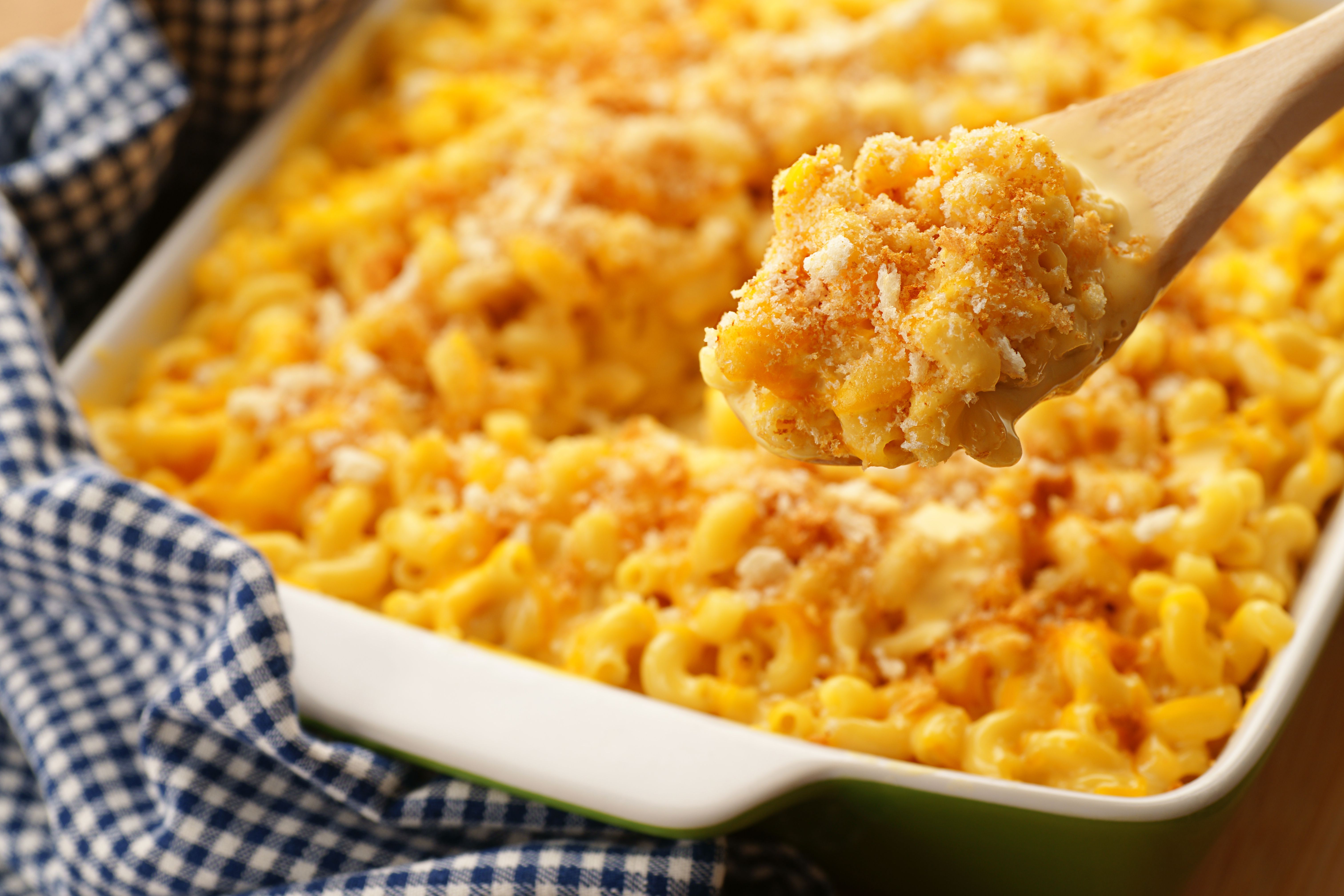 Classic American Macaroni and Cheese with Aged Cheddar and Breadcrumb Topping