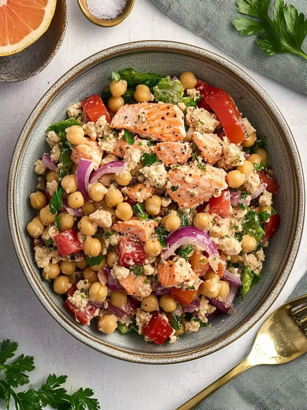 Grilled Harissa Salmon with Chickpea and Herb Salad