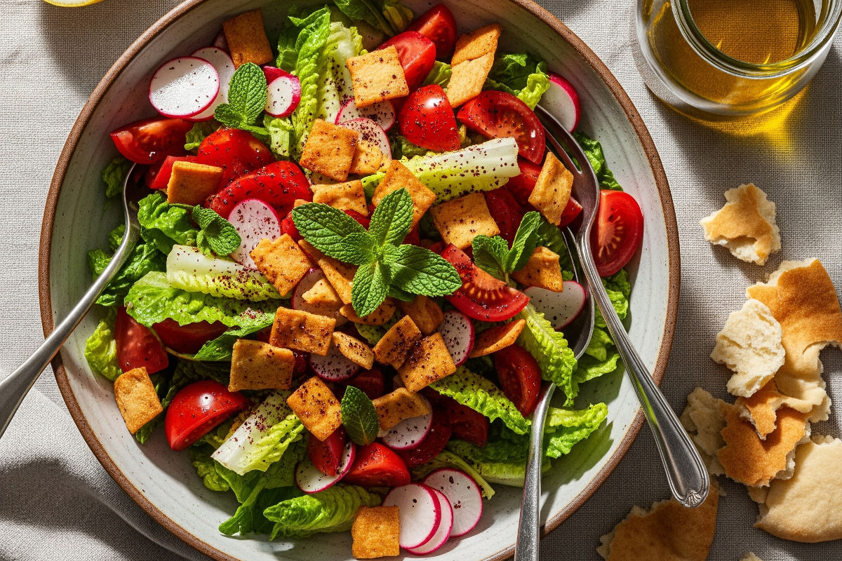 Warm Fattoush Salad with Sumac-Dressed Vegetables
