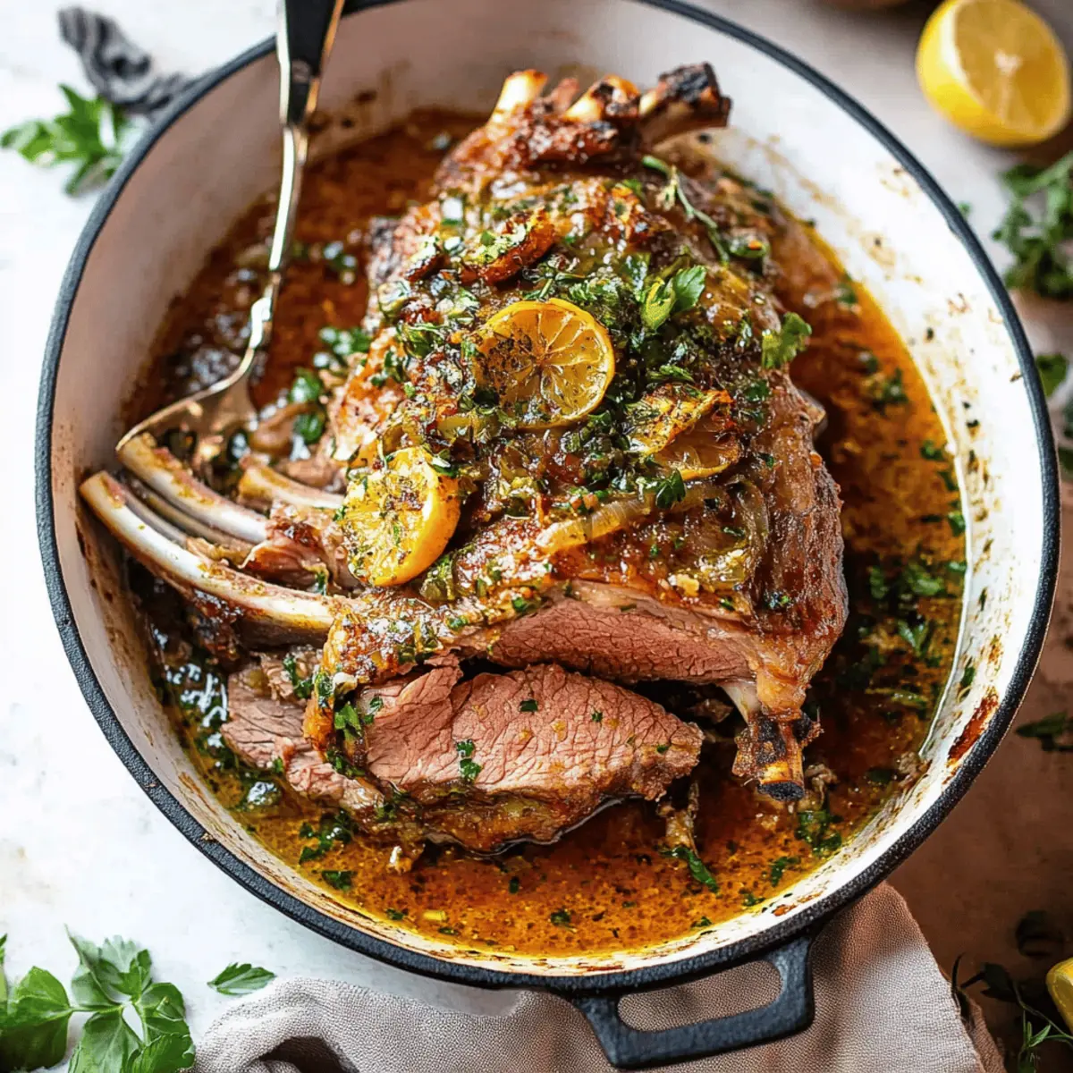 Slow-Roasted French Herb Lamb Shoulder with Garlic Potatoes